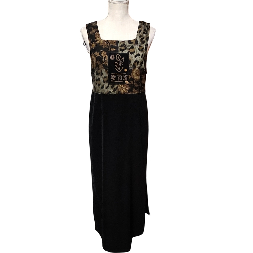 NINA PICCALINO Vintage Jumper Maxi Dress Womens Size 8 Black Leopard Artsy Retro - Picture 2 of 9